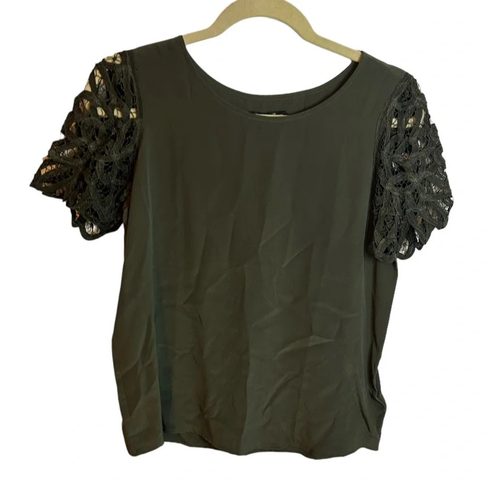 MADEWELL BROADWAY & BROOME CROCHET SLEEVE SILK BLOUSE